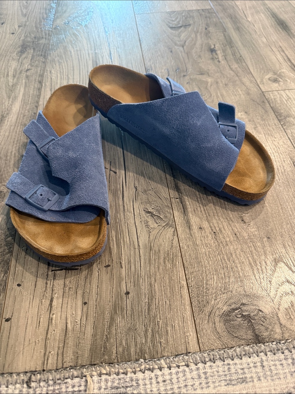 Birkenstock Men's Blue Suede Slide Sandals
